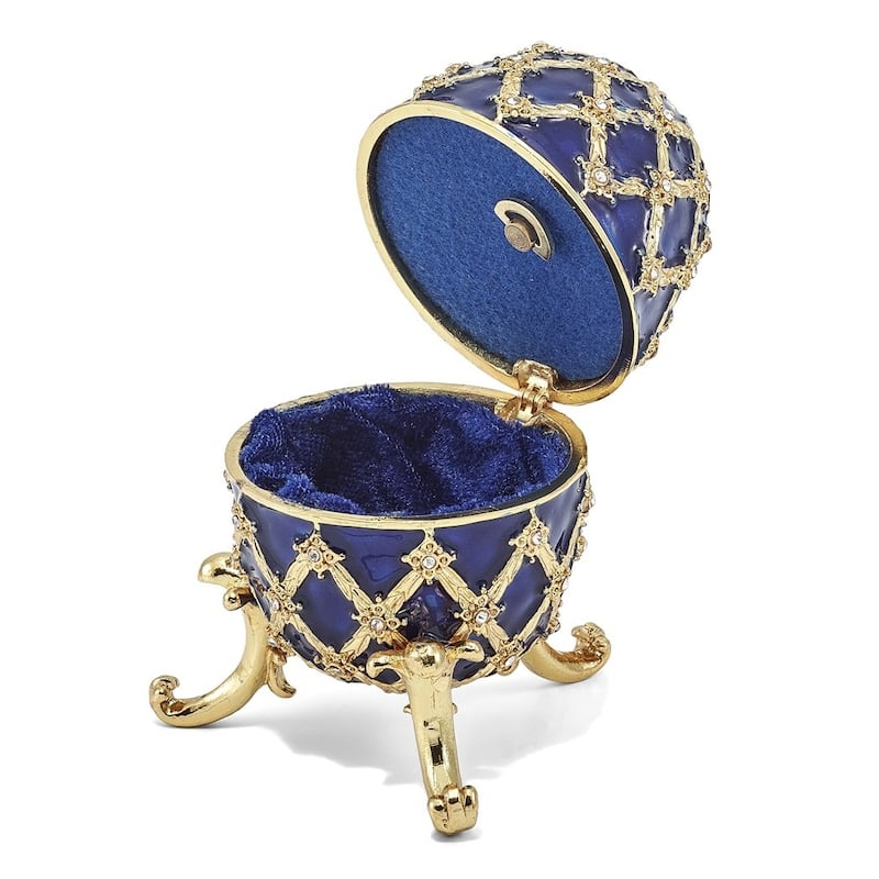 Curata Pewter Crystals Gold-Tone Enameled Grand Royal Blue (Plays Unchained Melody) Musical Egg on 18 Inch Necklace