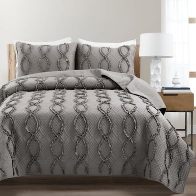 Lush Decor Avon Textured Ruffle 3 Piece Quilt Set
