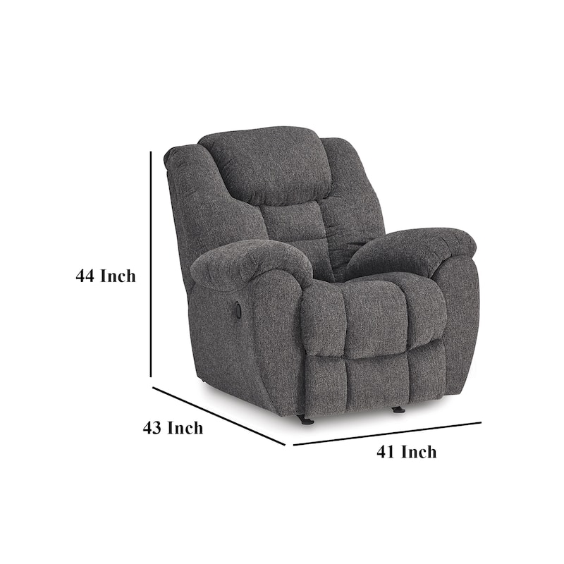 Dane Manual Rocker Recliner Chair, Gray Polyester, Pillow Top Arms