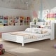 preview thumbnail 1 of 7, Full Size Platform Bed with Storage Headboard, Wooden Kids Storage Bed Frame with Built-in LED Light and Guardrail, White White