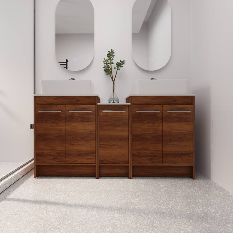 BNK 24/36/48/60 Inch Bathroom Vanity with Sink, Freestanding Bathroom Vanity with Soft Close Doors and Adjustable Shelf - 60''×18'' - BRE110