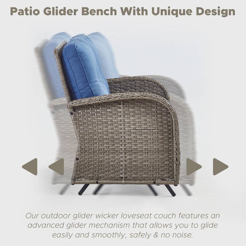 Outdoor Glider Sofa with Swivel Chair Grey-Blue - Grey