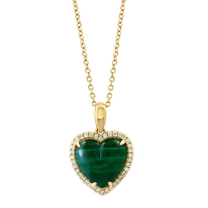 EFFY 14K Gold Diamond Malachite Heart Pendant Necklace