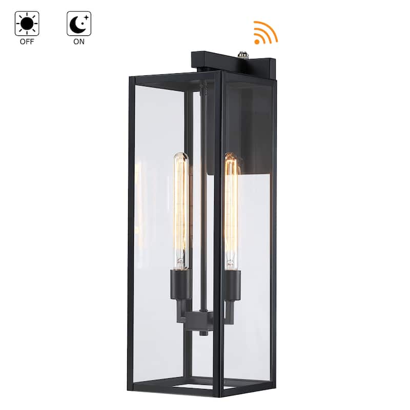 25"H 2-Light Matte Black Hardwired Outdoor Wall Lantern Sconce - Matte Black with Dusk to Dawn