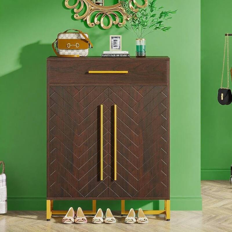 5-Tier Dark Brown Wooden Shoe Cabinet with Drawer and Holds 20 Pairs for Hallway and Living Room - 15.75”D x 31.5”W x 39.37”H