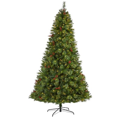 8ft. Spruce Artificial Christmas Tree with 500 Clear LED Lights, Pine Cones & Red Berries - Majestic Festive X-Mas Tree