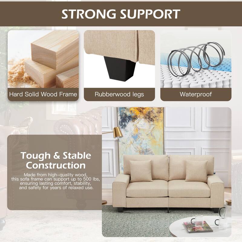 Modern double sofa for small spaces with storage, 2 soft cushions