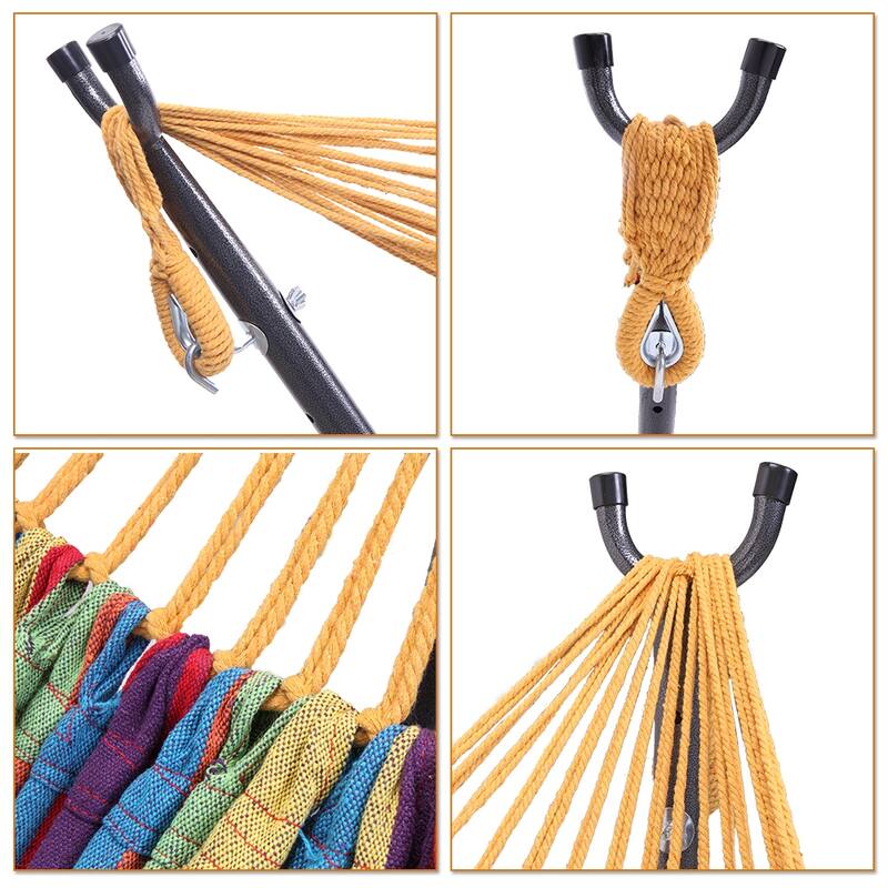 Portable Outdoor Polyester Hammock Set Black Background & Silver Flower & Colorful - 78.74 x 55.12