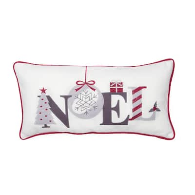 Noel Embroidered Christmas Pillow, 10 by 20-Inch