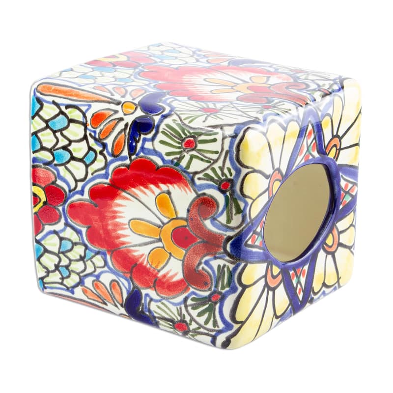 Novica Handmade Talavera Flowers Ceramic Tissue Box Cover