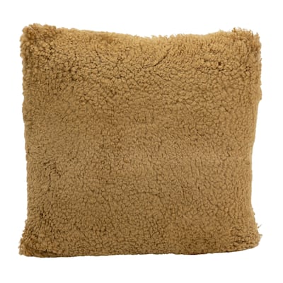 Chaz Long Hair New Zealand Wool Plush Square 20x20 Throw Pillow, Mustard
