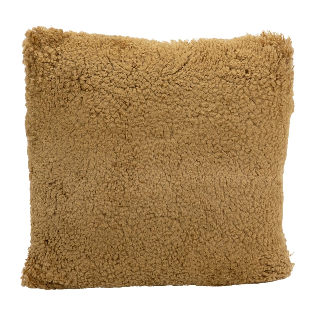 Chaz Long Hair New Zealand Wool Plush Square 20x20 Throw Pillow, Mustard