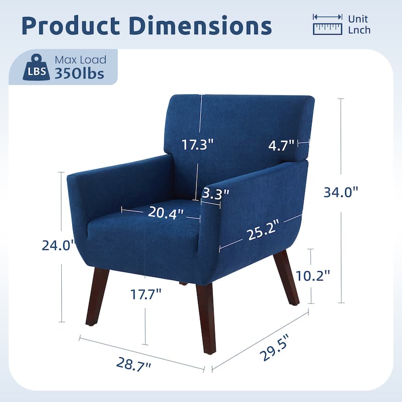 Modern Upholstered Armchair with Linen Fabric, Comfortable Accent Chair for Living Room, Bedroom or Office – Beige/blue/grey