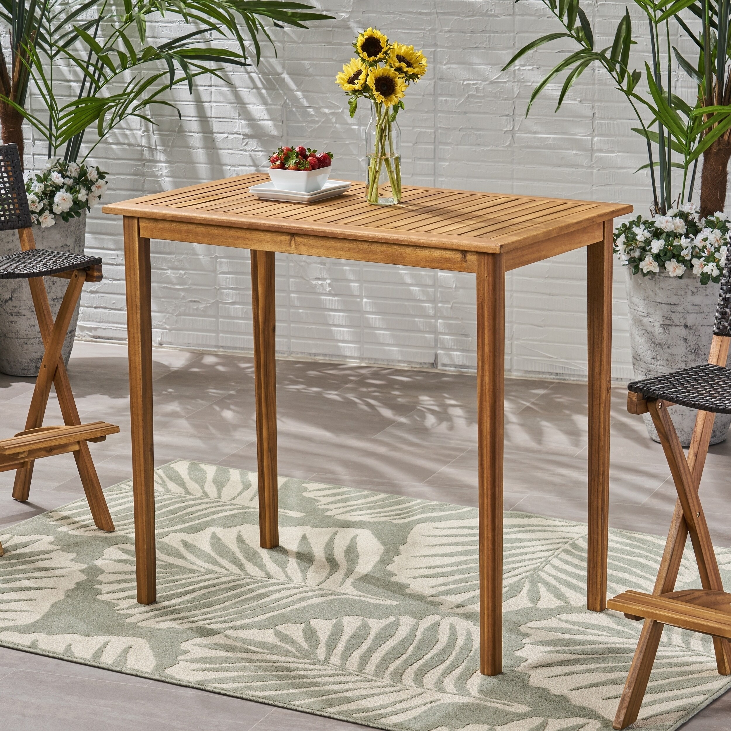 Polaris Outdoor Minimalist Acacia Wood Bar Table by Christopher Knight Home - 26.00"D x 45.00"W x 41.00"H