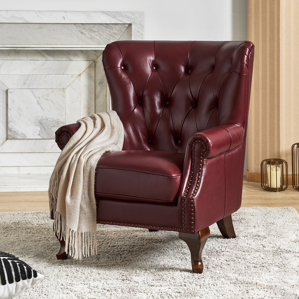 Burgundy leather accent chair deals