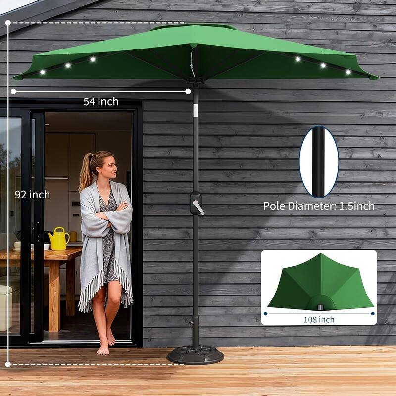 9FT Half Patio Umbrella with Smooth Crank Lift, Shade Canopy for Patio, Backyard, Garden with LED Lights (No Base)