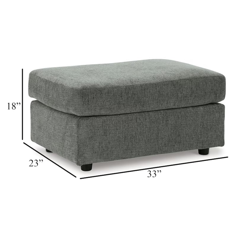 Ratty Ottoman, 33 Inch Rectangular, Plush Cushioned Gray Polyester