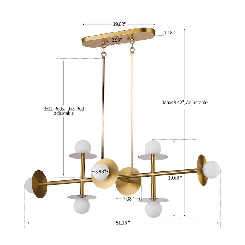 Modern 8-Light Sputnik Linear Island Chandelier