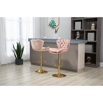 Pink Luxury And Modern Bar Stools With Back And Footrest Counter Height Dining Chairs 2PC/SET
