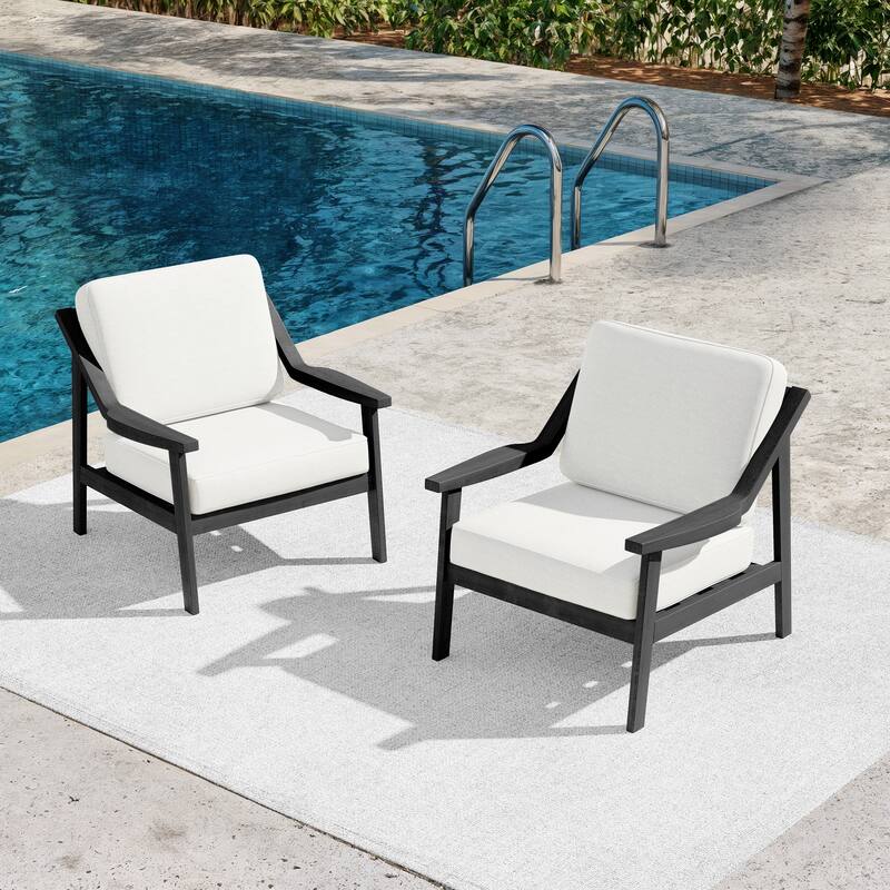Outdoor Patio Club Chair Arm Lounge Cushion Chair (Set of 2)