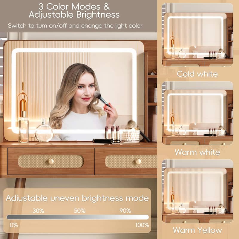 47'' Vintage Makeup Vanity with Mirror and Lights