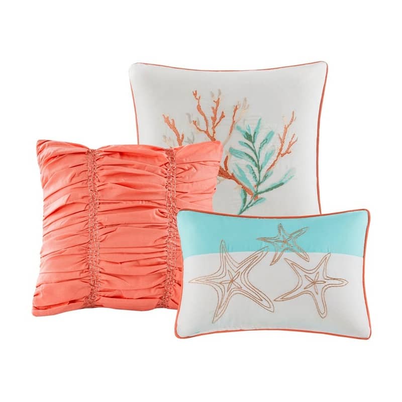 7 Piece Cotton Sateen Comforter Set Coral