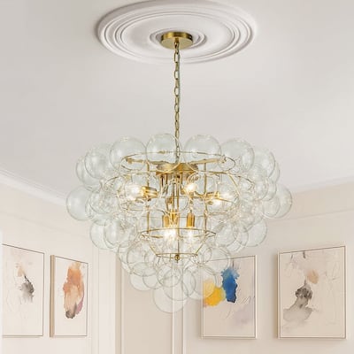 Brass Dreamy 9-Light Clear Glass Bubble Chandelier