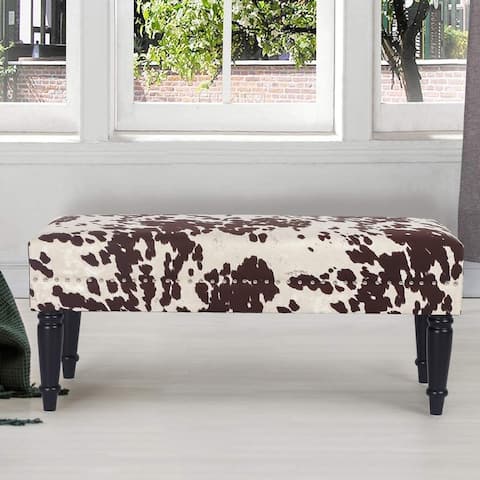Adeco Cow Print Fabric Rectangular Bench Ottoman