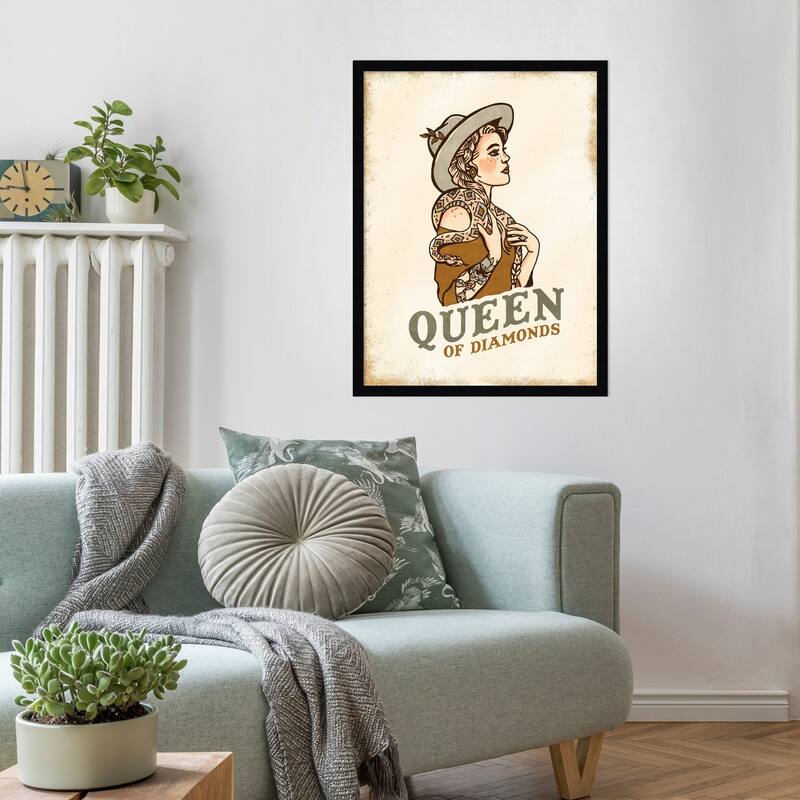 Queen of Diamonds No. 2 by The Whiskey Ginger Wood Framed Wall Art Print - Svelte Noir Black