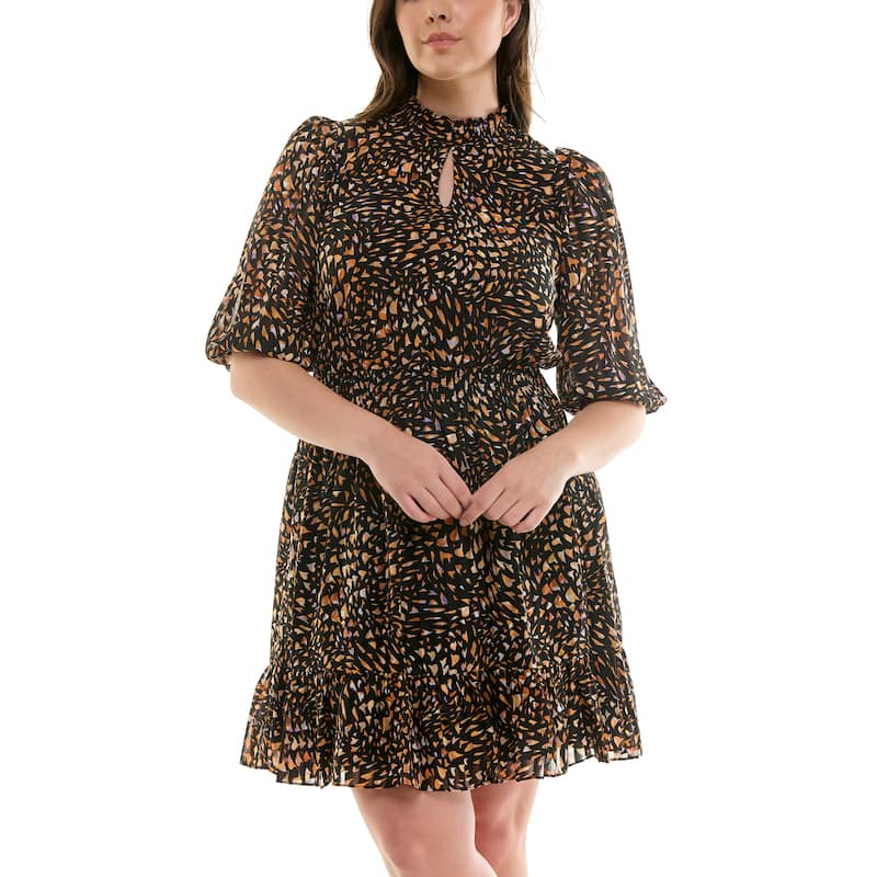 Nanette Lepore Ruffle Neck A-Line Dress - Mutli - 16