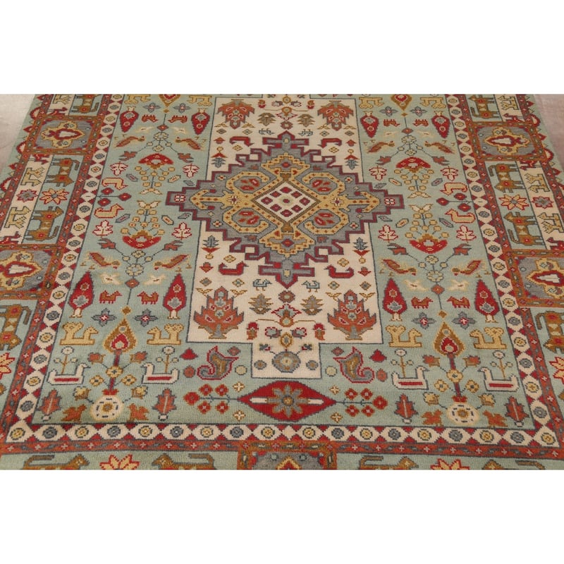 Tribal Green Geometric Heriz Serapi Area Rug Hand-Knotted Wool Carpet - 7'11"x 9'10"
