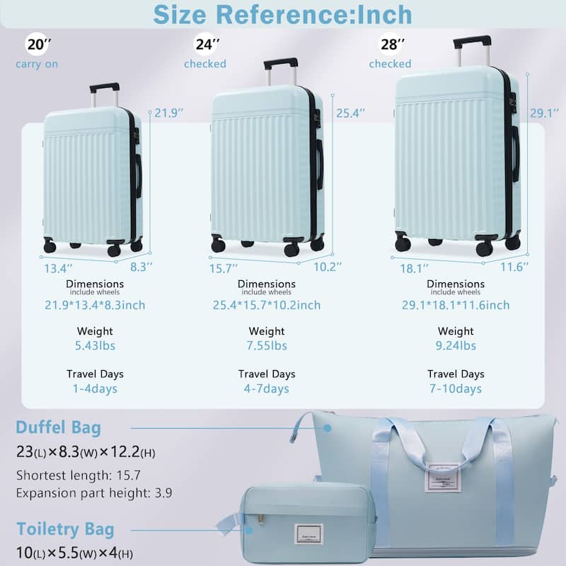 Luggage Set 5 Piece, Hardside Carry on Suitcase , Expandable Luggage with Travel Bags Spinner Wheels TSA Lock