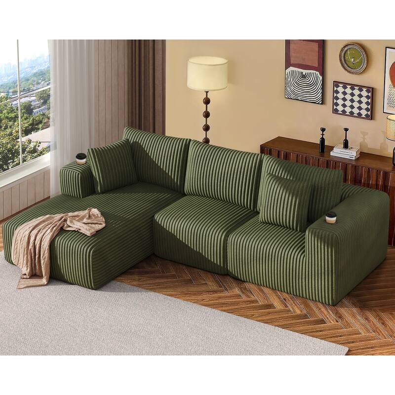 108" Cloud Sectional Couch with Chaise Lounge, L Shaped Modular Modern Sofa with Cup Holder, No Assembly Required
