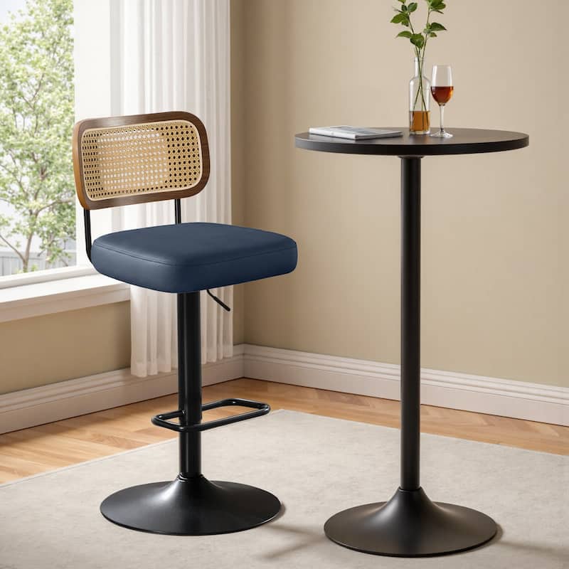 Adjustable Height Swivel Bar Stools with Back and Footrest - 17.7"W x 15.75"D x 35"-42.9"H - Single - Blue