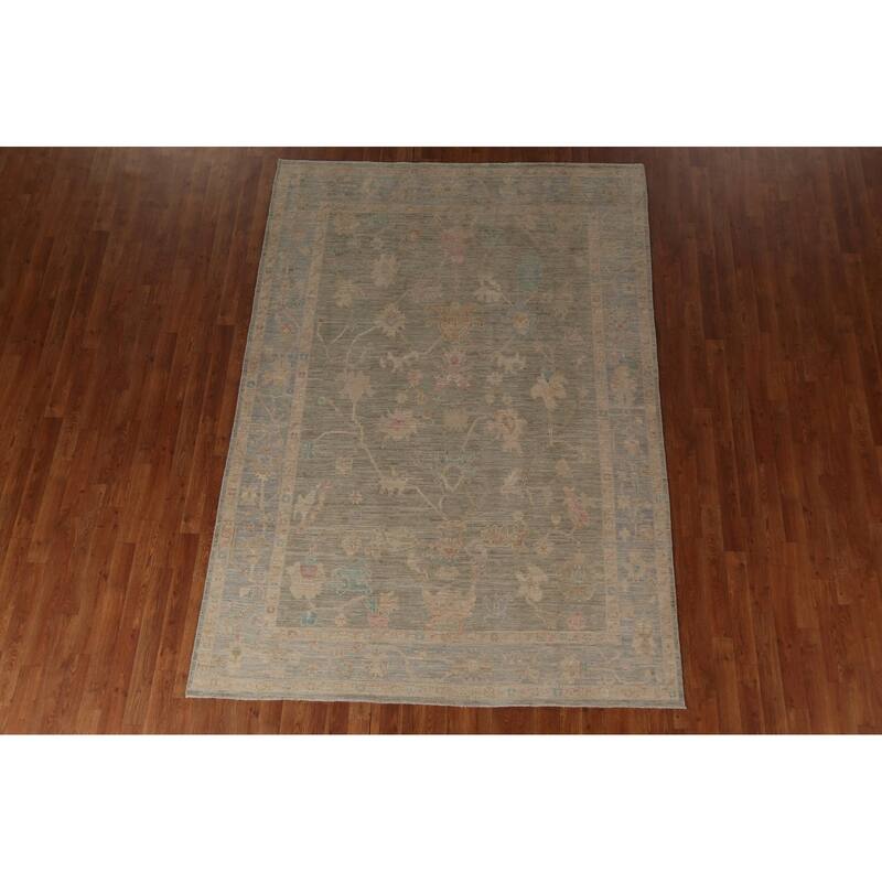 Earth Tone Oushak Vegetable Dye Turkish Rug Hand-Knotted Wool Carpet - 6'1"x 8'8"