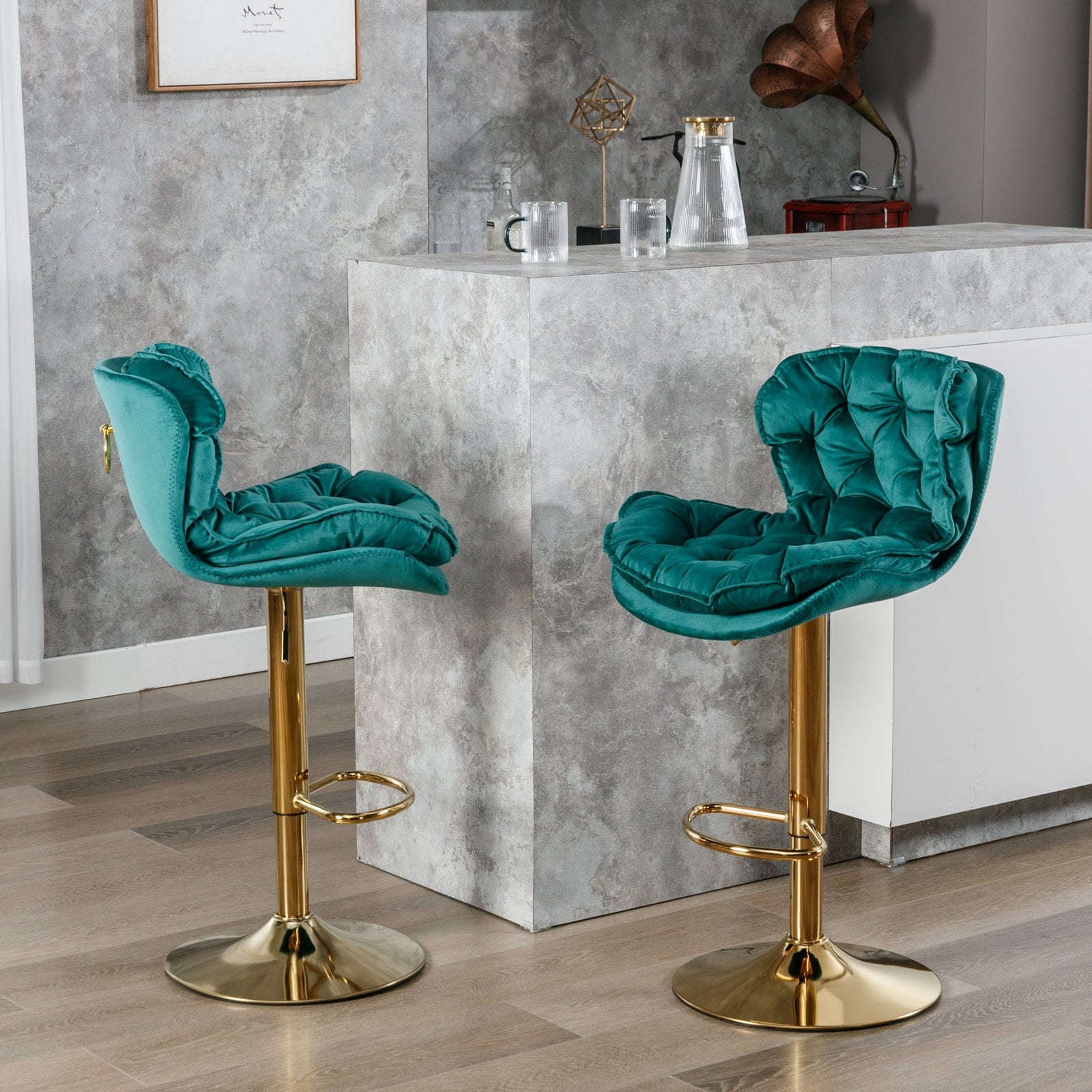 Velvet Swivel Bar Stools Set of 2 Height Adjustable Wingback Tufted Kitchen Island Bar Stool for Pub Bistro Restaurant Bed Bath Beyond 38343405