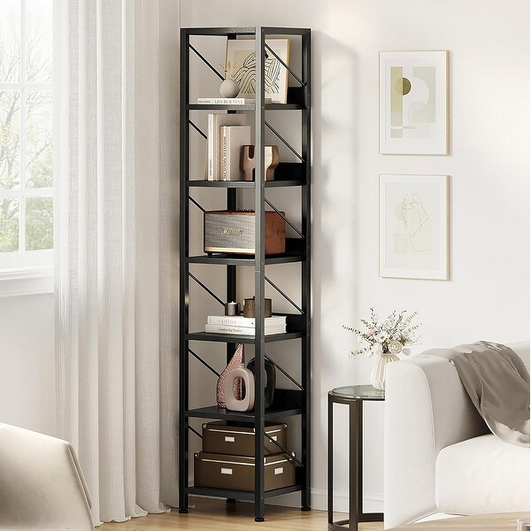 Bookshelf Narrow Bookcase Tall Skinny Storage Rack Shelf Black
