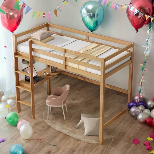 slide 2 of 17, Kids and Baby Twin High Loft Bed with Safety Guardrail,Built-in desk,Ladder