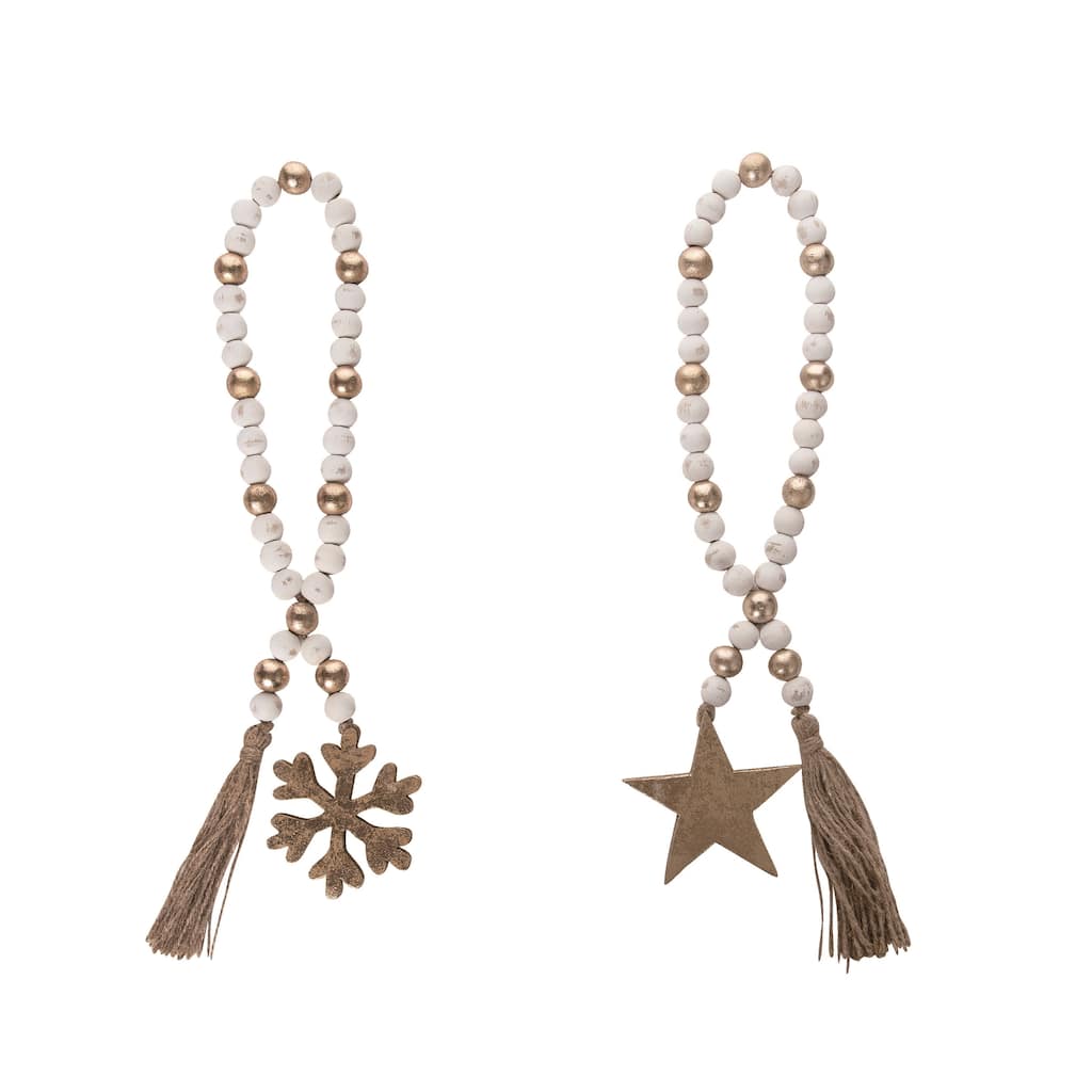 Transpac Wood Star/Snowflake Beaded Garland Set of 3 Christmas Home Decorations