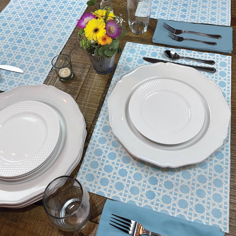 French Blue Cane 4-Pack Poly-Cotton Blend Placemats Manufactured in The USA Machine Washable Dryer Safe
