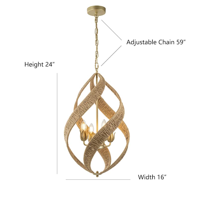 Elin 4-Light Modern Rattan Chandelier - 16 In. Wide