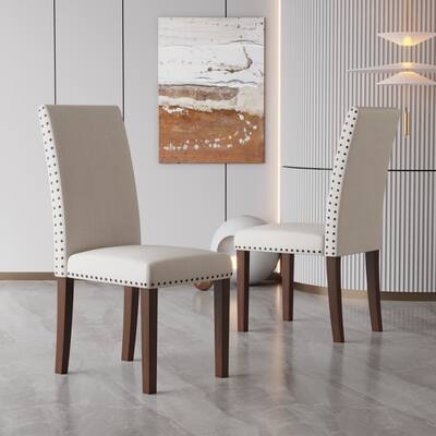 Set of 2 Upholstered Dining Chairs with Copper Nails