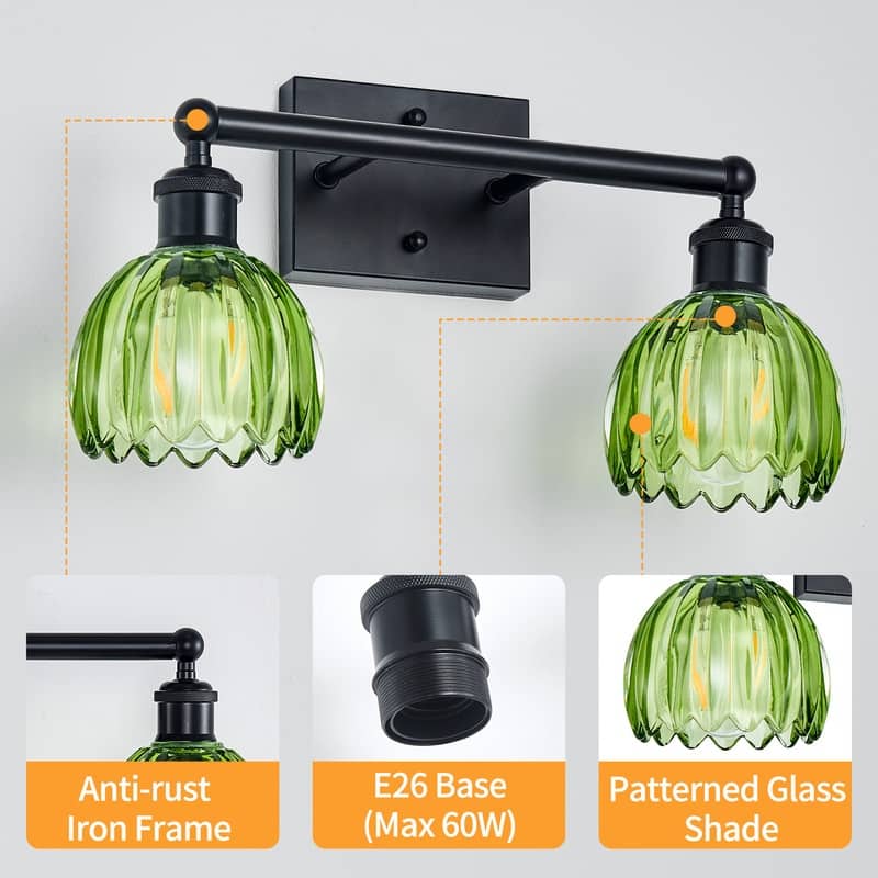 Modern Vintage Bathroom Vanity Light - Patterned Glass Shade E26 Bulb Base