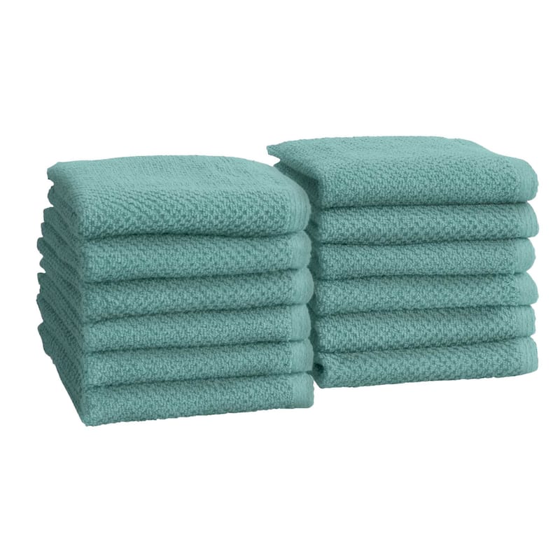 Linery & Co. Luxury Cotton Textured Bath Towel - Washcloth (Pack of 12) - Mineral Blue