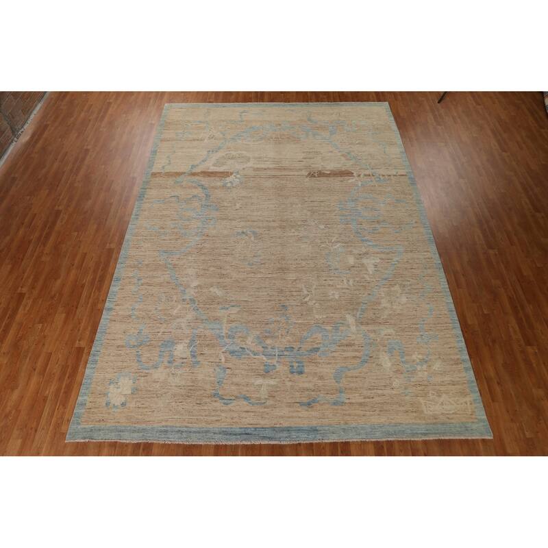 Hand Knotted Oriental 100% Wool Carpet Transitional Abstract Beige & Ivories Oushak Area Rug - 13' 6'' X 9' 7''