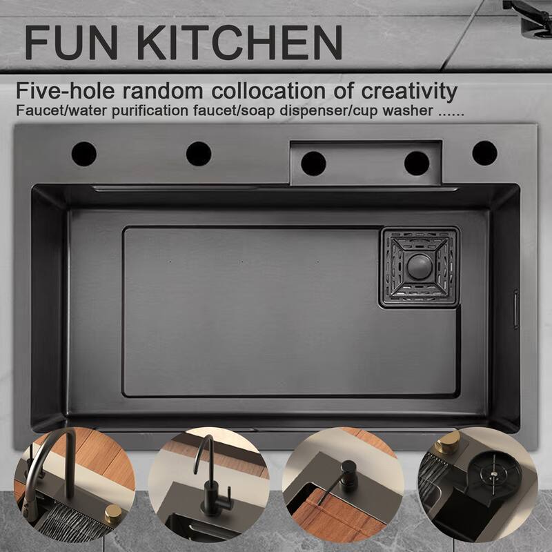 Stainless Steel Rectangular Waterfall Kitchen Sink