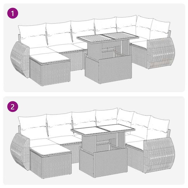 vidaXL Patio Sofa Set with Cushions Outdoor Furniture 8 Piece Poly Rattan - 21.7 x 39.4 x 28.7