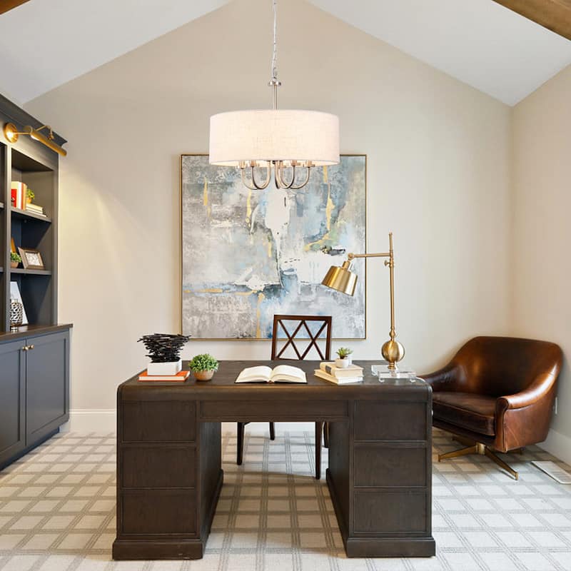 Modern Farmhouse Drum 5-Light Transitional Chandelier, Classic Semi Flush Mount Chandelier for Dining room - W19.09"x H15.19"