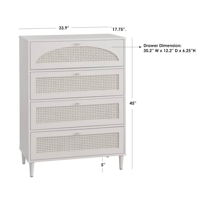 Lifestorey Taylor 4-Drawer Chest with Natural Cane
