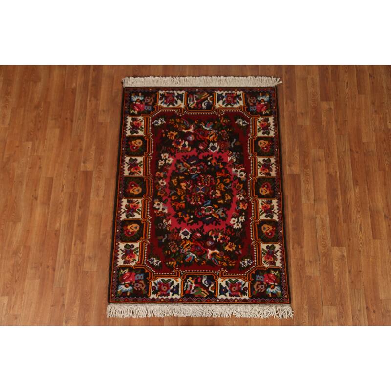 Hand Knotted Oriental 100% Wool Carpet Traditional Floral Pink Bakhtiari Area Rug - 4' 10'' X 3' 6''